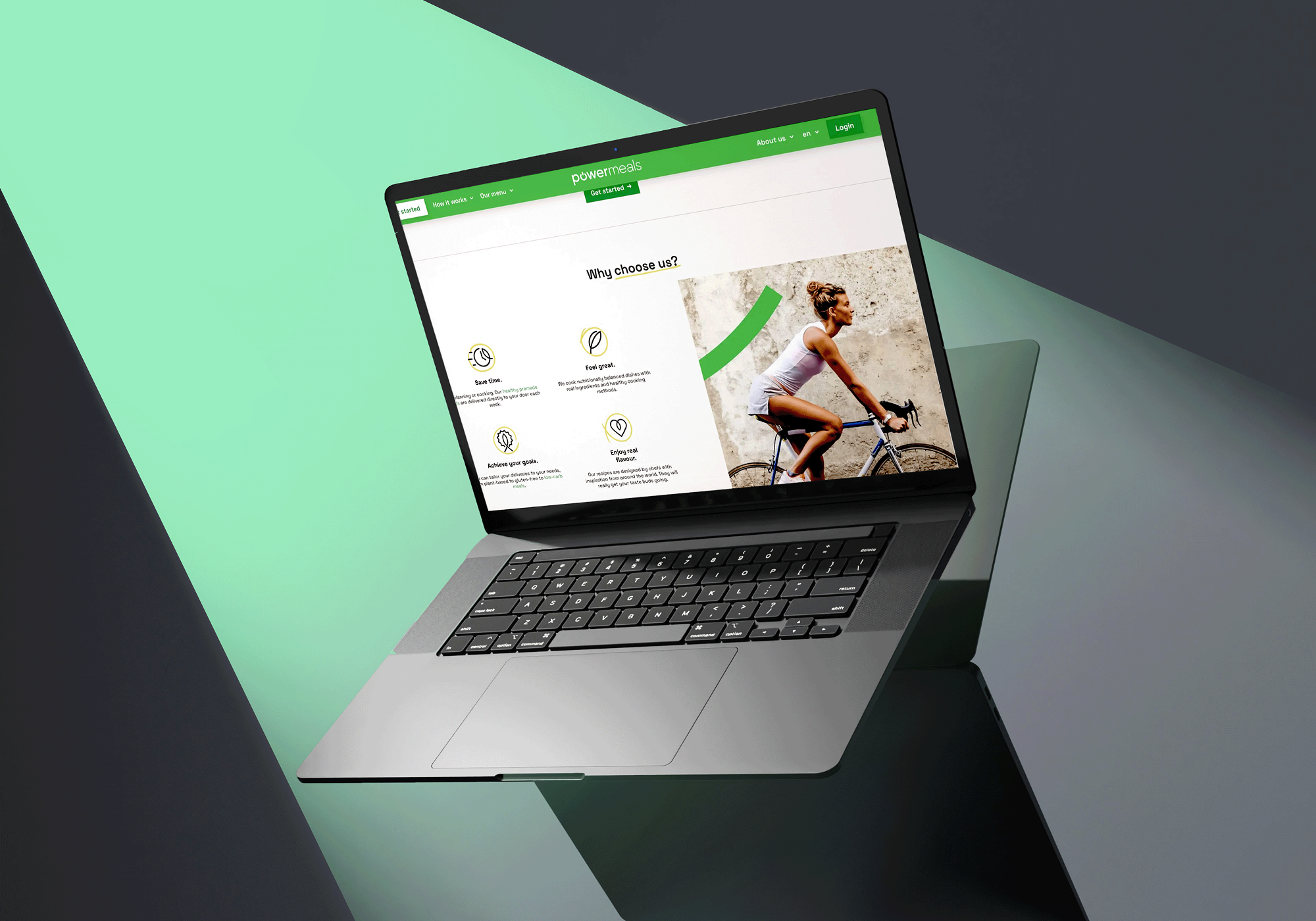 Powermeals app on a laptop.